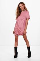 Boohoo Beth Rouched Side T-shirt Dress Lilas