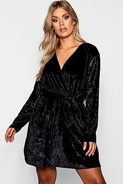 Boohoo Plus Velvet Plunge Neck Skater Dress