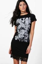 Boohoo Lyla Metal Print Lace Up Detail Bodycon Dress Black