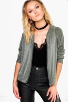 Boohoo Grace Slinky Bomber Jacket Khaki