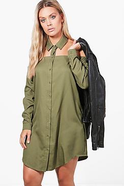 Boohoo Plus Jessica Cut Out Collar Shirt Dress