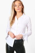 Boohoo Lela Flare Cuff Frill Detail Woven Shirt Ivory