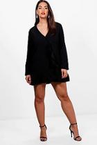 Boohoo Plus Crepe Ruffle Detail Longline Blazer