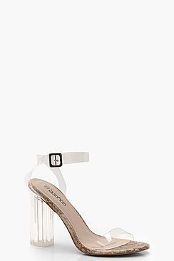 Boohoo Snake Clear 2 Part Block Heels