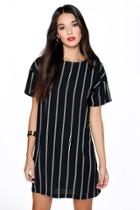 Boohoo Tanya Vertical Stripe Shift Dress Black