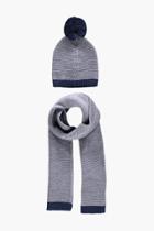 Boohoo Lois Contrast Pom & Edge Beanie & Scarf Set Grey