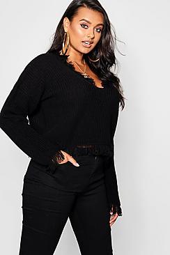 Boohoo Plus Raw Hem Oversized Jumper