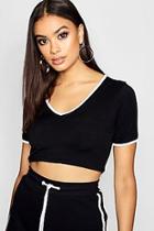 Boohoo Cap Sleeve V Neck Ringer Crop