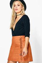Boohoo Plus Kelly Lace Up Detail Suedette Mini Skirt
