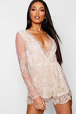 Boohoo Glitter & Lace Playsuit