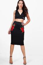 Boohoo Ava Rose Applique Midi Skirt