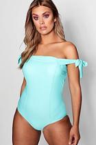 Boohoo Plus Jas Off The Shoulder High Leg Tie Swimsuit