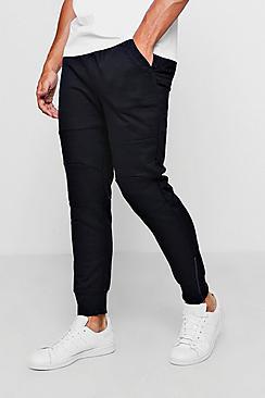 Boohoo Skinny Fit Biker Panel Joggers With Zip Cuffs
