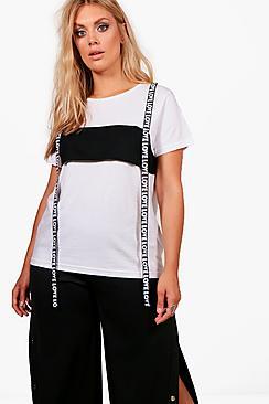 Boohoo Plus Tasha Tape Detail Oversized T-shirt