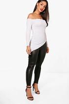 Boohoo Narrindar Rib Off The Shoulder Assymetric Top