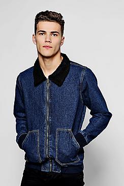 Boohoo Borg Collar Denim Flight Jacket