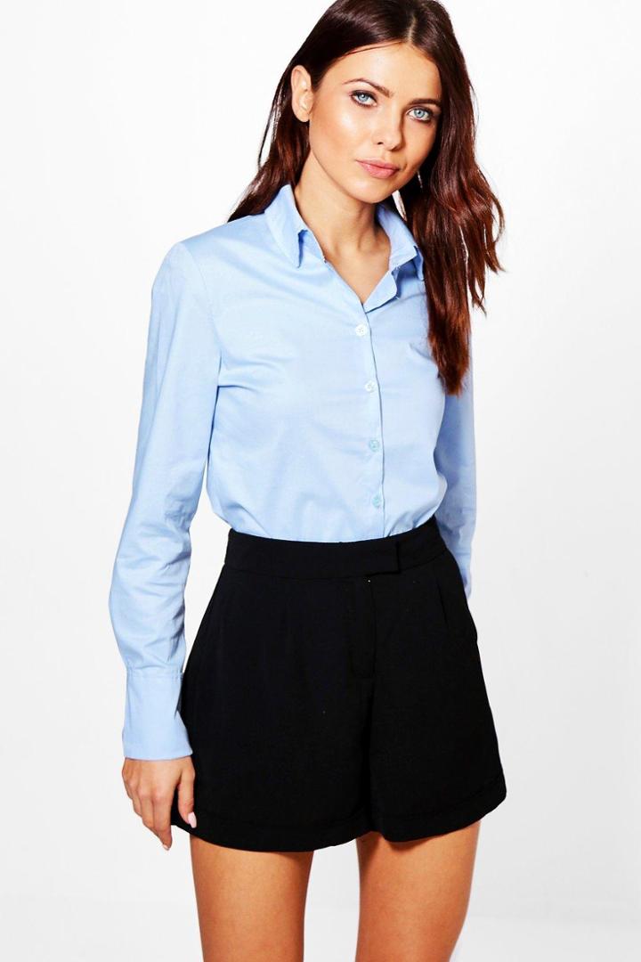 Boohoo Mia Fitted Cotton Shirt Blue