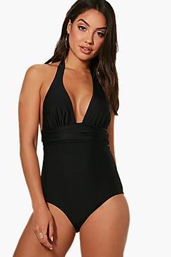 Boohoo Manhattan Plunge Halterneck Swimsuit