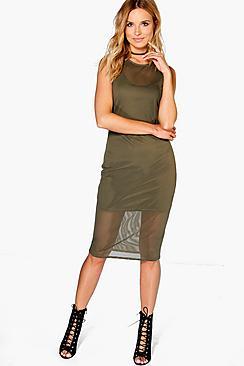 Boohoo Jenelle Fishnet Sleeveless Midi Bodycon Dress