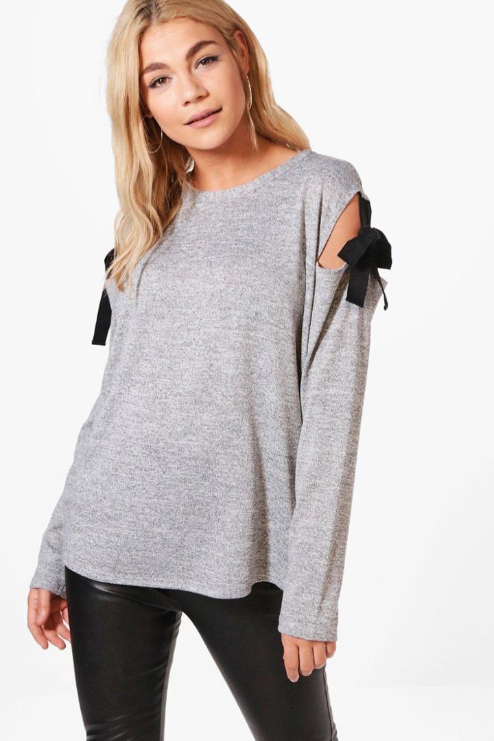 Boohoo Melissa Lace Up Sleeve Jumper Grey