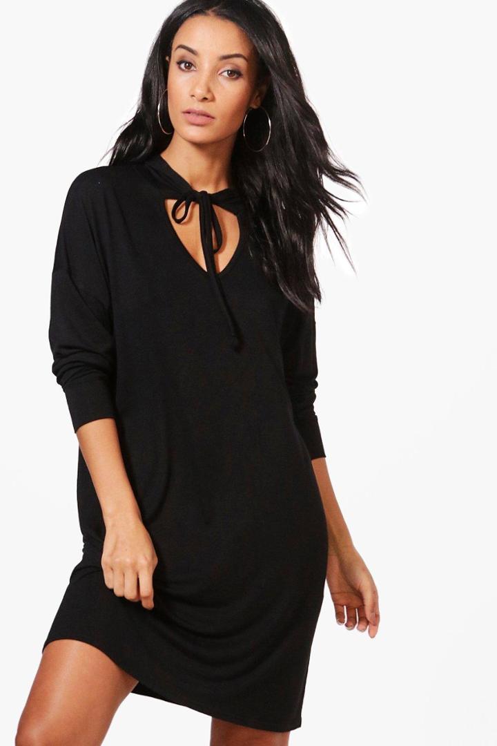 Boohoo Isabel V Neck Choker Sweat Dress Black