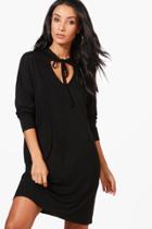 Boohoo Isabel V Neck Choker Sweat Dress Black