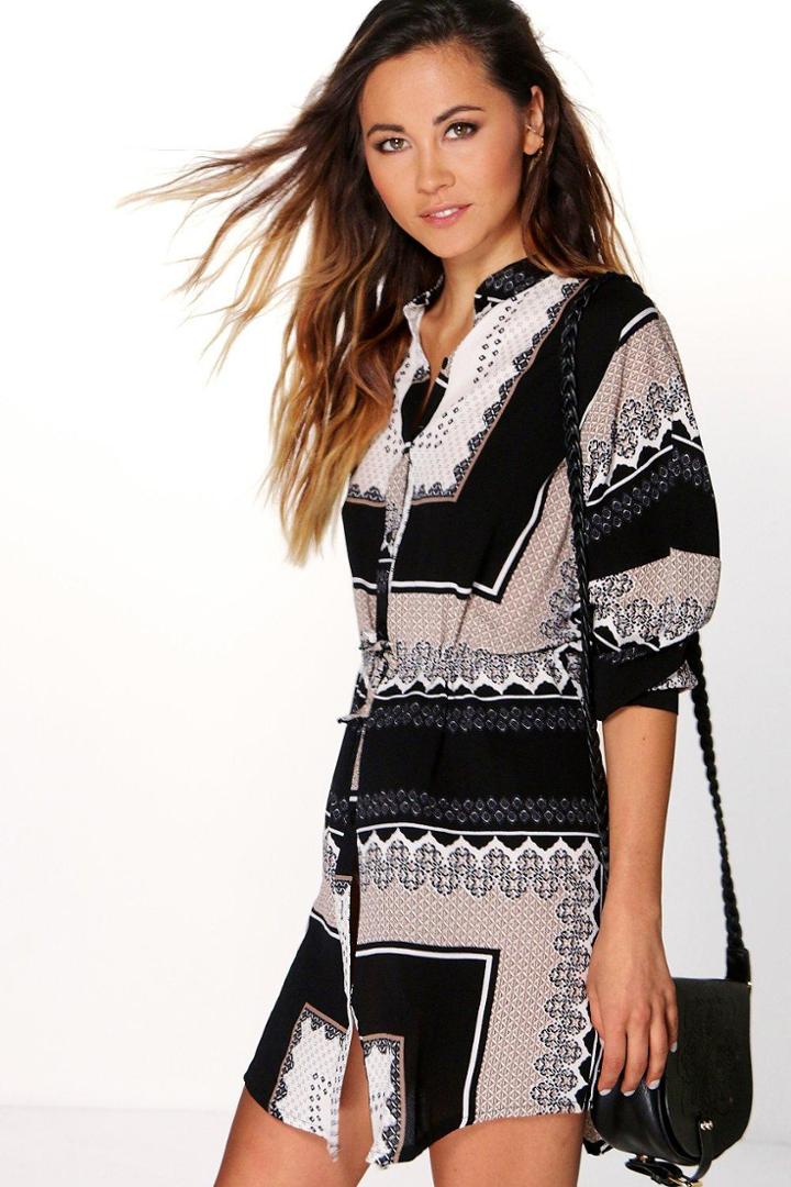 Boohoo Sakura Paisley Print Shirt Dress Black