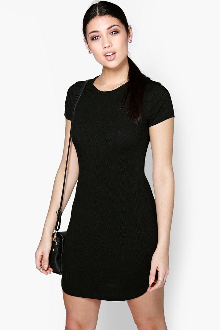 Boohoo Lizy High Neck Curved Hem Bodycon Dress Black