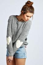 Boohoo Harper Heart Elbow Patch Jumper Grey