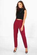 Boohoo Terena Wrap Over Woven Slim Fit Trousers Berry