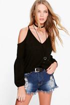 Boohoo Anna Cold Shoulder Bell Sleeve Tunic Black