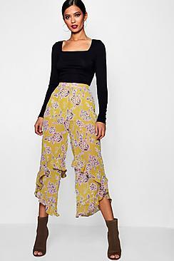 Boohoo Woven Paisley Frill & Tier Hem Culotte