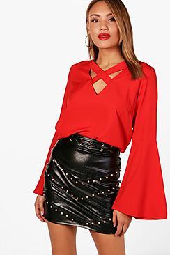 Boohoo Eliza Woven Cross Neck Top