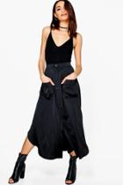 Boohoo Auretta Pocket Side Satin Woven Maxi Skirt Black