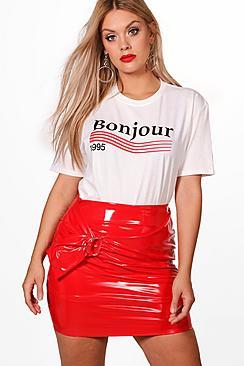 Boohoo Plus Mia Bonjour 1995 Slogan Oversized Tee