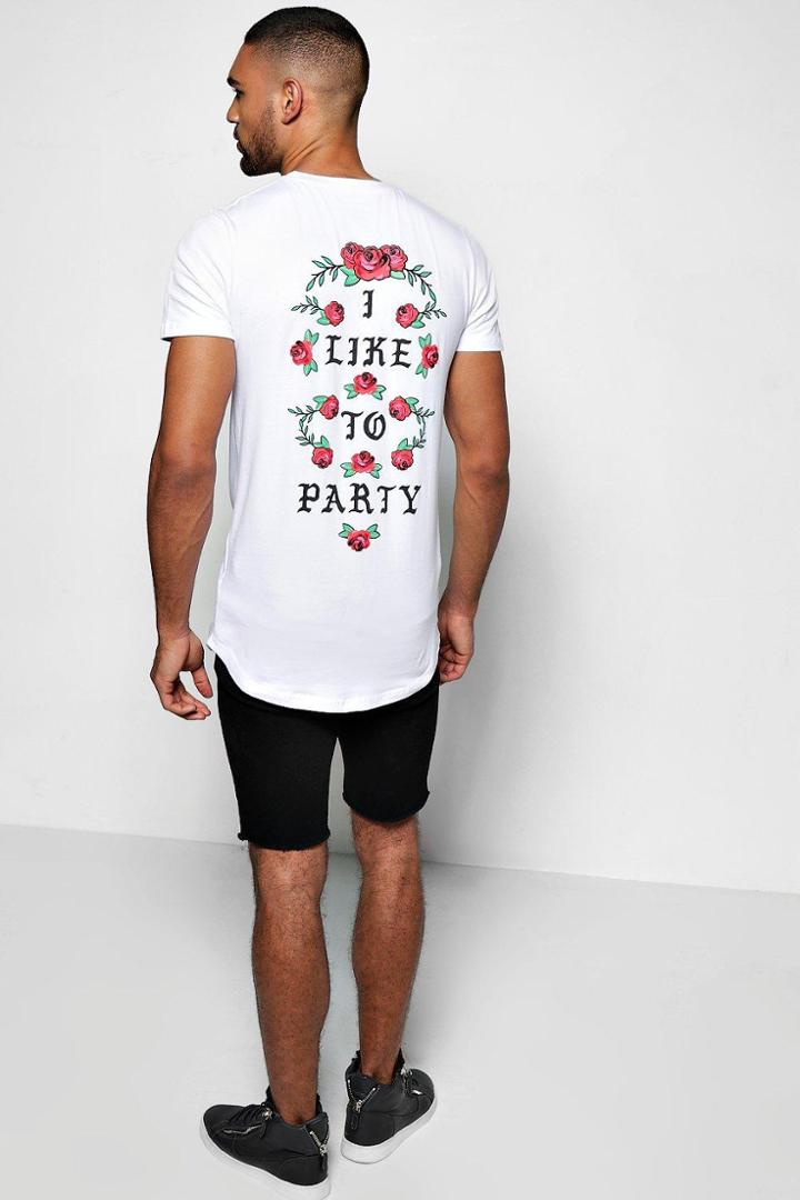 Boohoo Longline Man Rose Muscle Fit T Shirt White