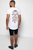 Boohoo Longline Man Rose Muscle Fit T Shirt White