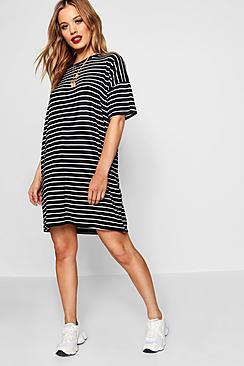 Boohoo Petite Carly Strip T-shirt Dress