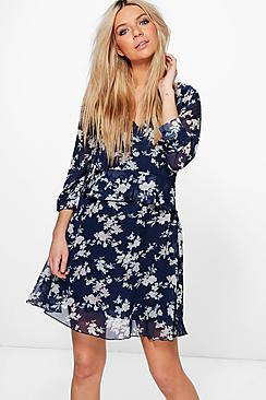 Boohoo Muriel Floral Ruffle Tea Dress