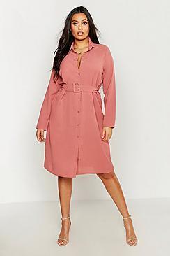 Boohoo Plus Self Belt Shirt Dress