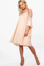 Boohoo Tina Choker Cold Shoulder Smock Dress Nude
