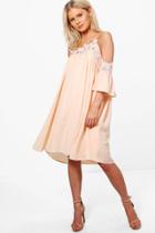 Boohoo Tina Choker Cold Shoulder Smock Dress Nude