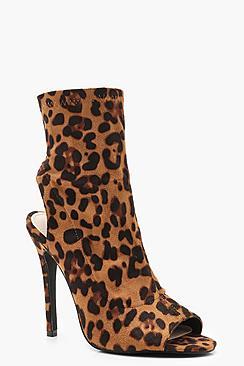 Boohoo Leopard Peeptoe Shoe Boots