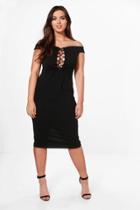 Boohoo Plus Anna Off The Shoulder Lace Up Midi Dress Black
