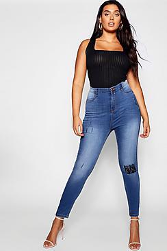 Boohoo Plus Ripped Knee Distress Detail Jegging