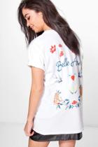 Boohoo Ellie Printed Allover Back Print T-shirt White