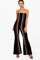 Boohoo Petite Megan Sport Stripe Bandeau Flare Jumpsuit