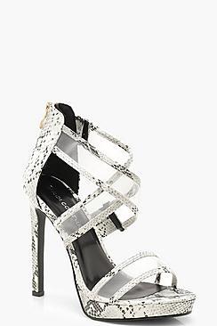 Boohoo Cross Strap Stiletto Snake Heels