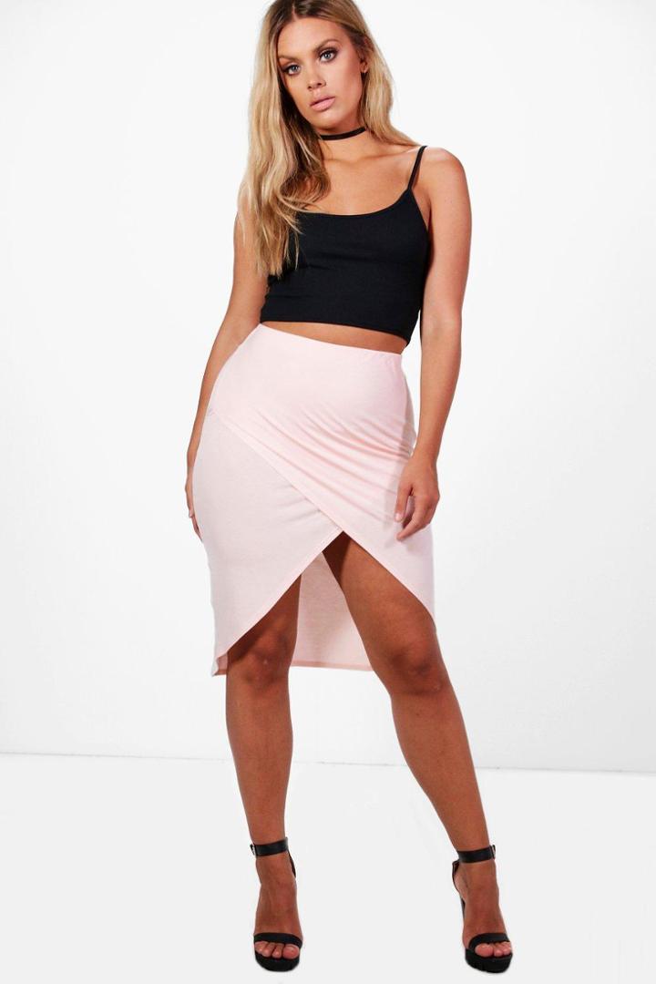 Boohoo Plus Danielle Jersey Wrap Midi Skirt Blush