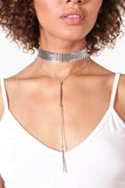 Boohoo Erin Chainmail Plunge Detail Two Pack Choker Silver
